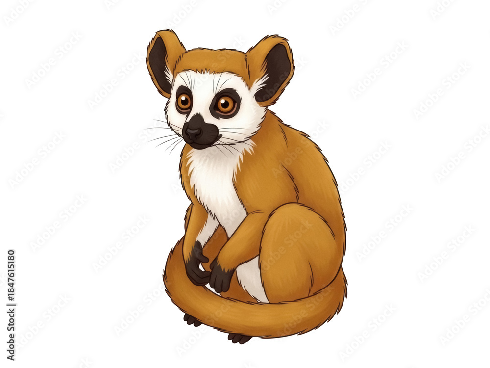 Naklejka premium Isolated Animal Cute Cartoon Lemur Pet Primate Mammal Madagascar Tail Drawing Sitting
