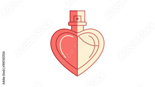 Minimalist Heart-Shaped Perfume Bottle Illustration with Split Design and Soft Pink Colors