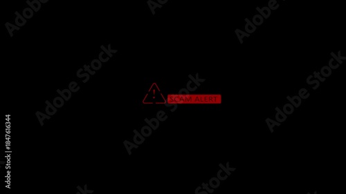 A high-impact digital featuring a scam alert symbol with exclamation mark, and system vulnerabilities data protection.Cyber security awareness on black background.
