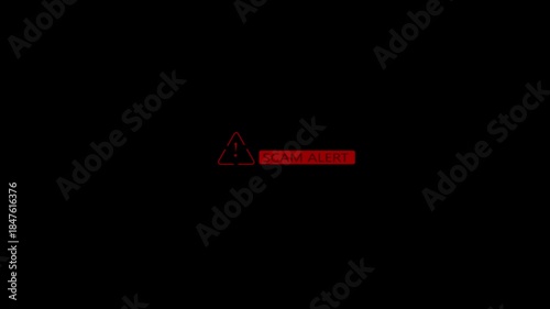 A high-impact digital featuring a scam alert symbol with exclamation mark, and system vulnerabilities data protection.Cyber security awareness on black background.