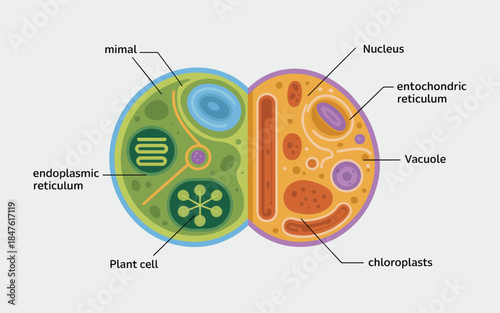 Detailed illustration of plant and animal cells showcasing their internal structures and organelles