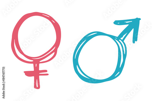 Hand drawn female and male gender identity sign Symbol used to represent sex and gender Single element for print, web, design, decor