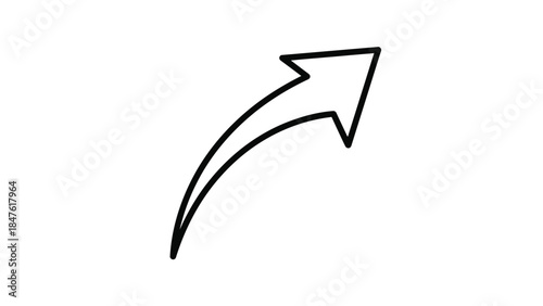 Simple black hand drawn curved arrow pointing up and to the right symbolizing growth progress and direction on white background