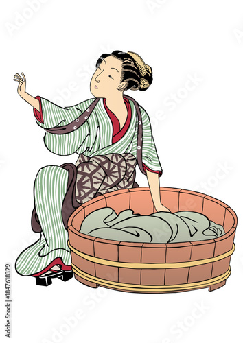 洗濯をする和服の女性	その2