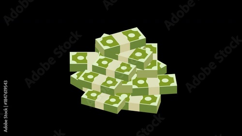 Stack of Dollar Banknotes Cash Finance Loop Animation Alpha Channel