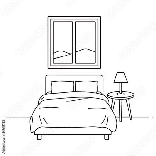 bedroom illustration vector line art