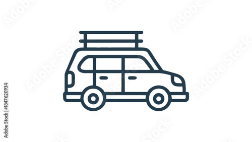 Yellow car with luggage on roof rack for travel