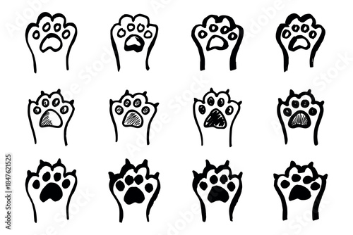 Set of hand drawn cute cat's paw Cat, dog, animal footprint in doodle style Single element for print, web, design, decor, greeting cards, children's prints