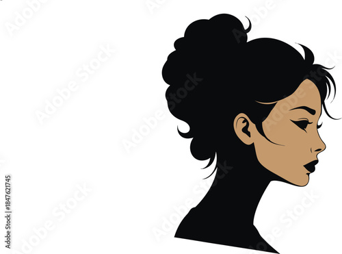Stylized profile portrait of a woman with a messy bun hairstyle