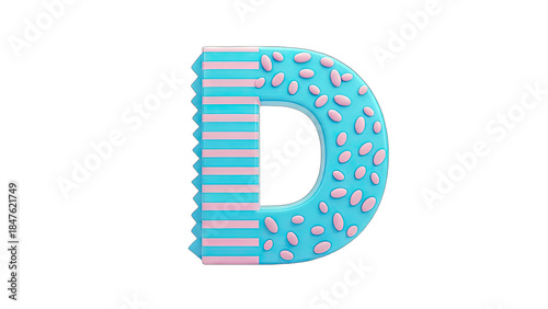 3D Letter D with Decorative Design on White