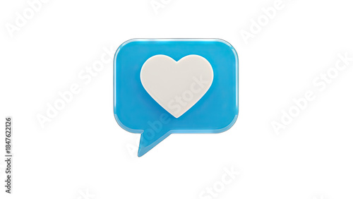 3D Heart in a Speech Bubble on White Background