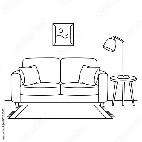 sofa room illustration vector line art
