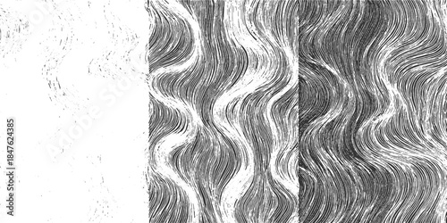 Black and white abstract wavy lines texture with a left side white area