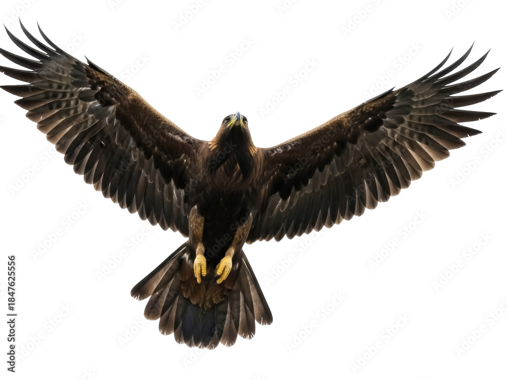 Fototapeta premium Isolated Golden Eagle in Flight with Spread Wings – Powerful Bird of Prey in Open Air