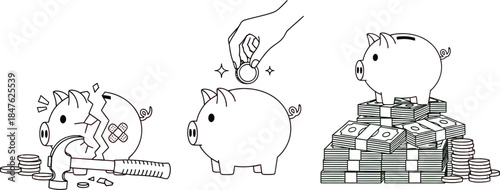 Piggy bank savings growth concept with money