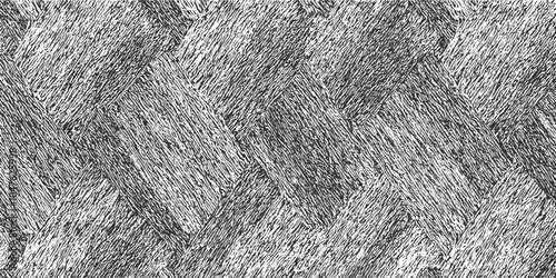 Black and white textured herringbone pattern with diagonal hatching abstract background