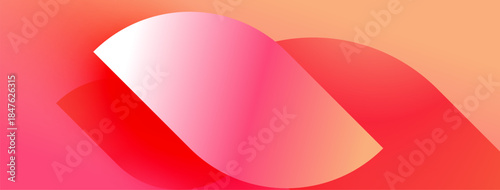 Abstract gradient design. Red, orange, pink hues blend smoothly. Curved shapes overlap creating dynamic visual effect. Modern aesthetic.