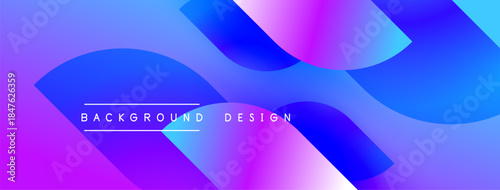 Abstract gradient shapes overlap. Vibrant purple, blue hues create modern background design. Text reads background design.