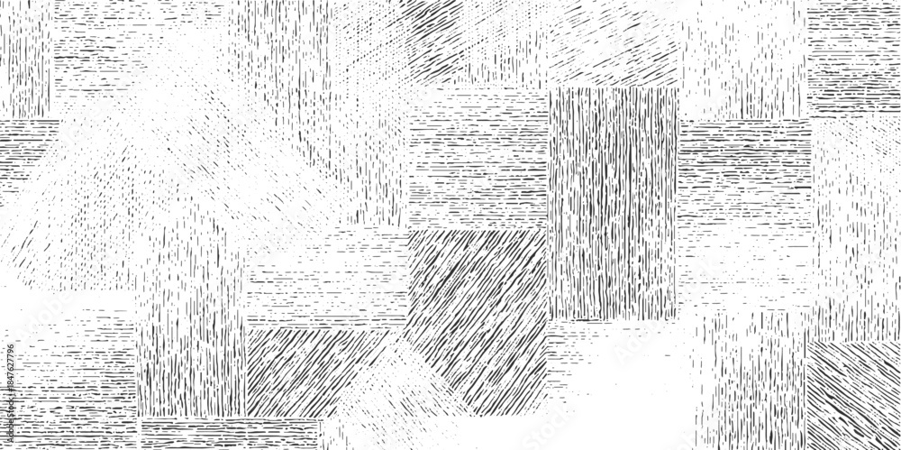 Fototapeta premium Black and white abstract pattern with varied line hatching in geometric shapes background texture