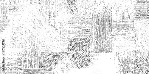 Black and white abstract pattern with varied line hatching in geometric shapes background texture