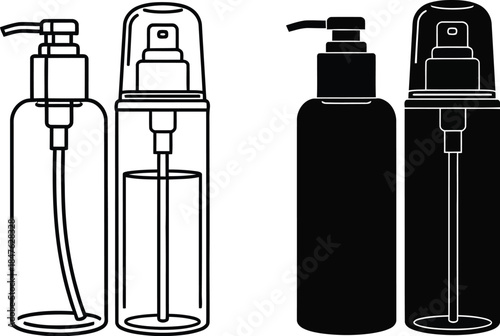 Set of cosmetic bottles with pump dispensers in different styles