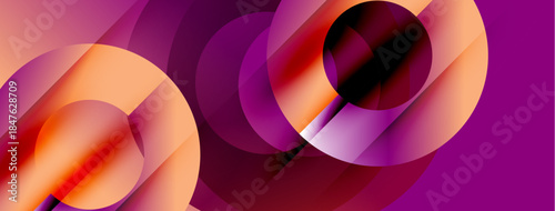 Abstract composition featuring overlapping circles. Warm orange, purple hues create dynamic visual effect. Modern design, smooth gradients present.