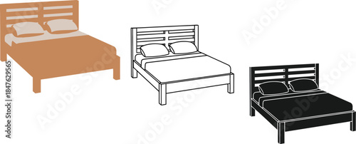 Three different colored beds with pillows and mattresses