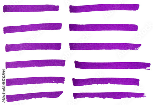 Set of purple hand drawn marker pen stroke line transparent background design element doodle scribble underline