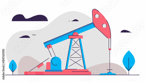 Operating oil pumpjack extracting resources in a stylized industrial landscape