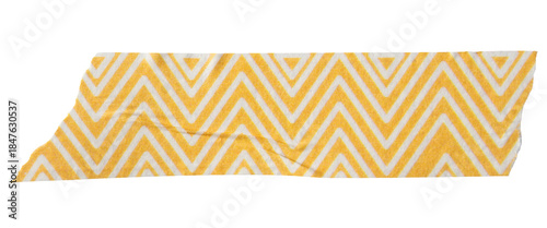 Ripped torn striped yellow adhesive tape on transparent background, washi tape design element