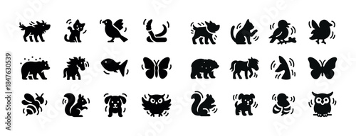 Set of animal silhouettes with motion lines for animation