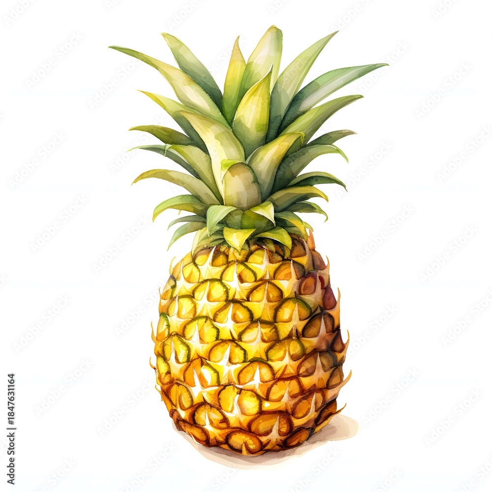 Fototapeta premium Fresh pineapple with textured skin stands against a pristine white backdrop