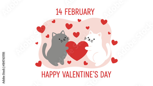 Cute cats celebrate Valentine's Day with hearts