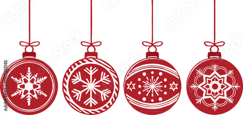 High-quality Christmas baubles set, glossy decorative balls, isolated vector, perfect for festive banners, cards, and seasonal designs.
