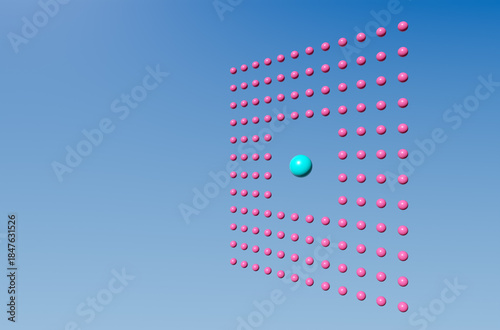 Photos Single different sphere surrounded by many identical spheres floating in the blu