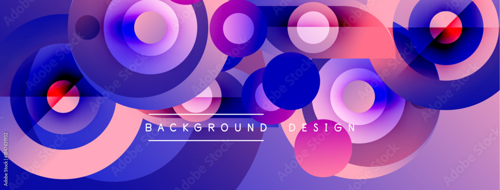 Obraz premium Abstract circles, vibrant pinks, purples create dynamic background. Modern design elements overlap, forming fluid composition.