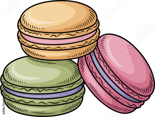 Macarons illustration colorful french macarons dessert sweet food bakery patisserie art