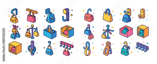 Colorful bag and accessory icons in modern isometric style