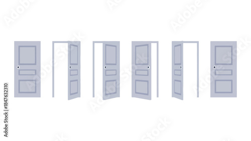 Gray doors opening in different directions