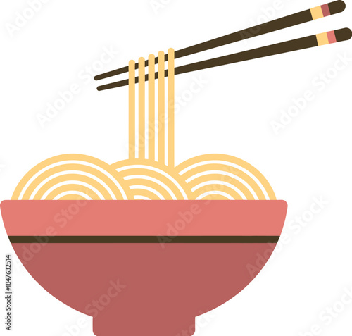 Delicious noodle bowl with chopsticks vector illustration asian food cuisine dish