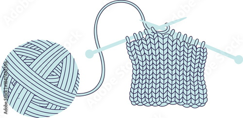 Vibrant purple yarn ball and knitting needles on white background