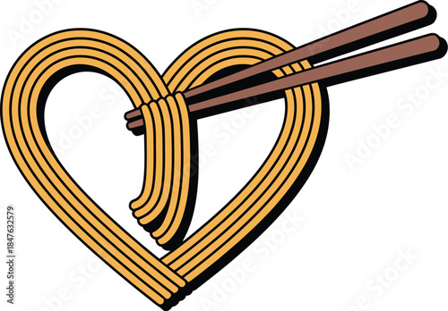 Noodle heart with chopsticks illustration food love asian cuisine delicious bowl art