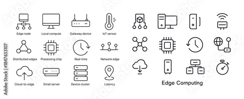 Edge computing icons set featuring iot devices and networking no