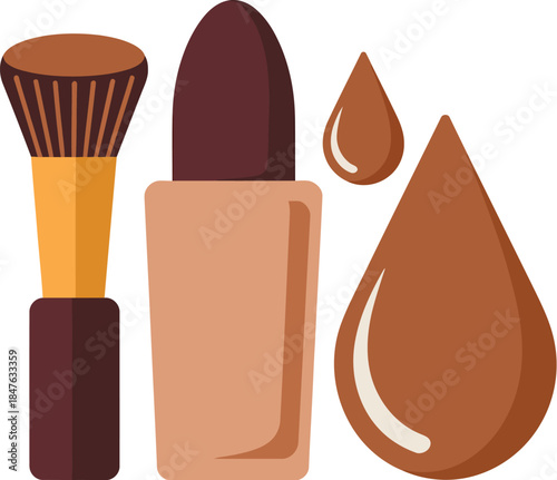 Foundation makeup beauty products brush drops vector illustration for skincare ads
