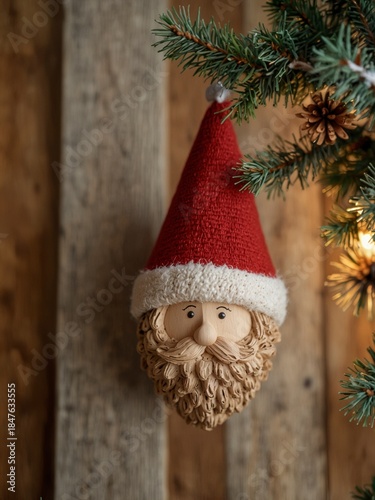 Santa Claus ornament on wooden background