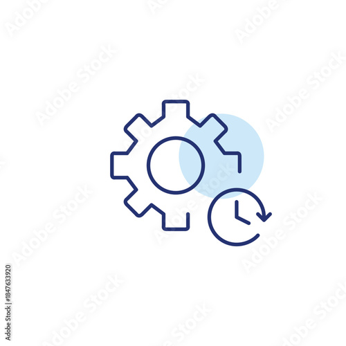 Data synchronisation, timed settings and system maintenance schedule. Cogwheel and clock. Pixel perfect, editable stroke vector icon