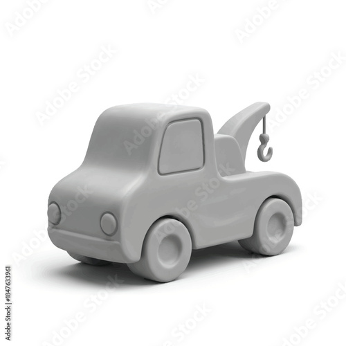 Cute Grey Toy Tow Truck with Hook Isolated on White Background