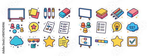 Collection of colorful office and presentation icons featuring c