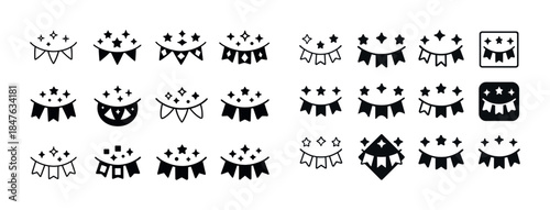 Black and white festive bunting icons with stars