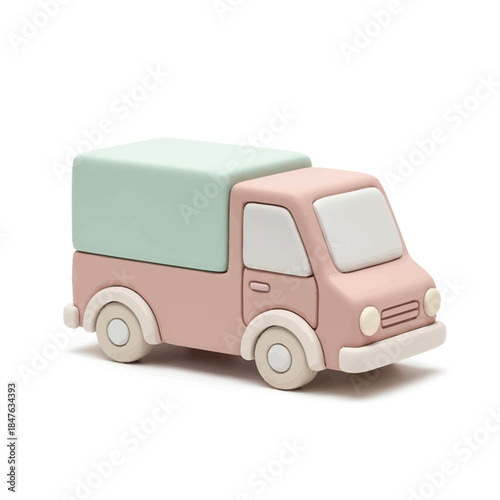 Pastel colored toy truck with a canvas cover on white background